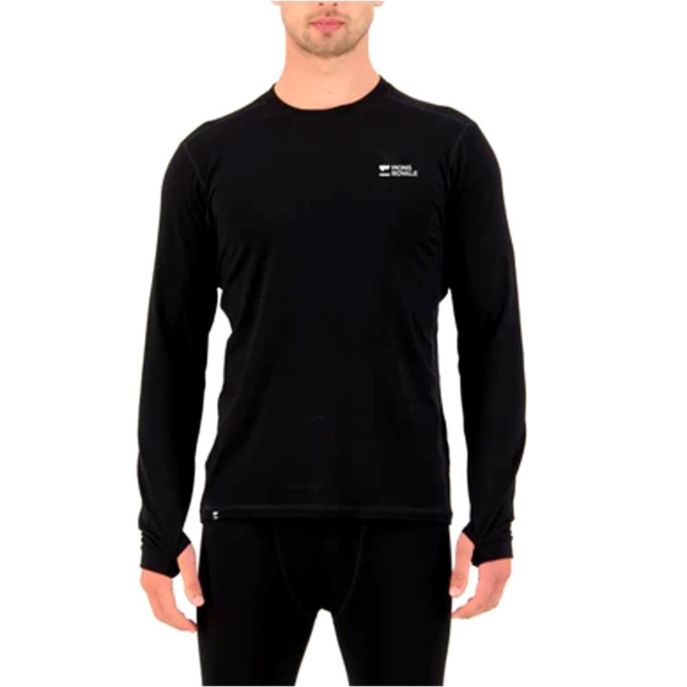 Mons Royale Men's Black Cascade Merino Base Layer Long Sleeves Top Size L